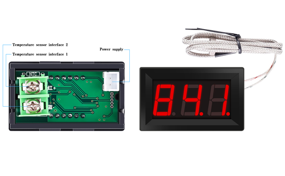 12V Red Fahrenheit Digital Temperature Meter | -76F~999F LED Display
